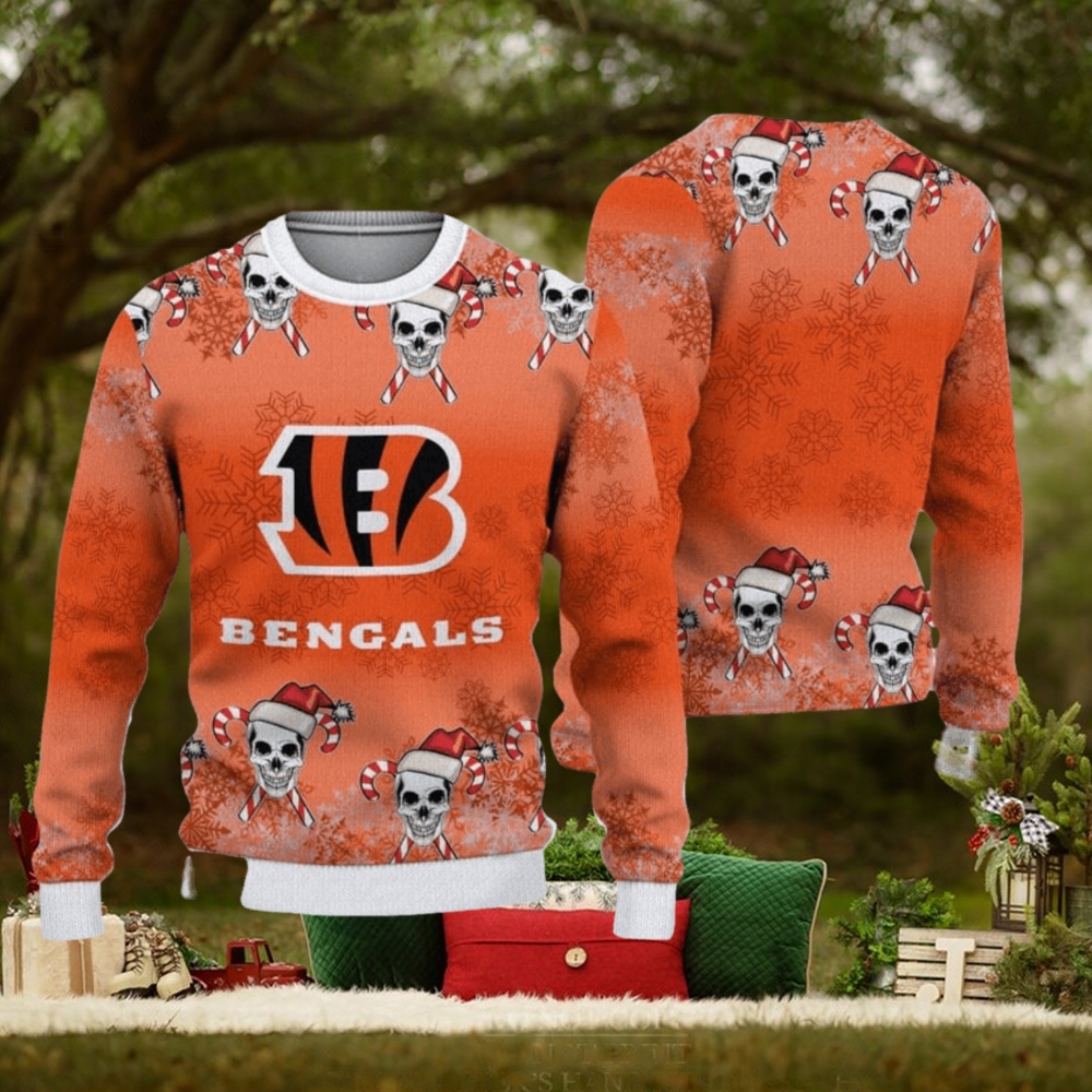 Cincinnati Bengals Christmas Skull Hot Trending Ugly Sweater For Fans Cincinnati Bengals Christmas Skull Hot Trending Ugly Sweater For Fans
