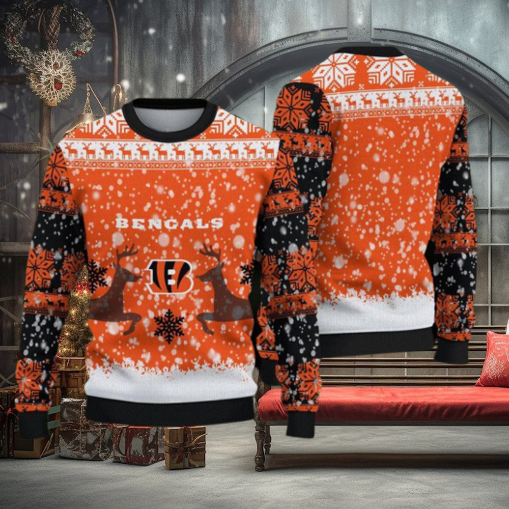 Cincinnati Bengals Christmas Snow Heart Pattern Ugly Christmas Sweater