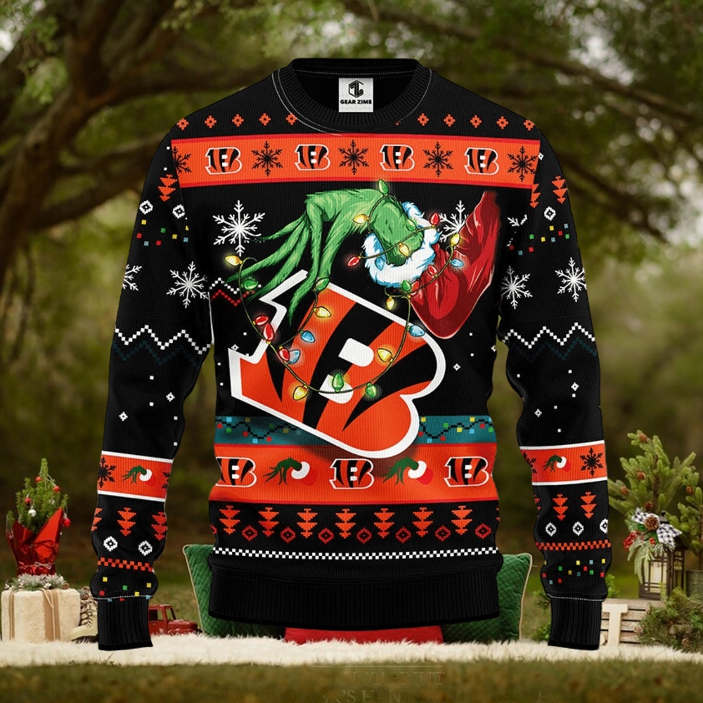 Cincinnati Bengals NFL Grinch Christmas Tree 3D Hoodie Pullover