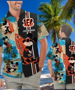 Cincinnati Bengals Mickey Name Personalized Short Sleeve Button Up Tropical Hawaiian Shirt
