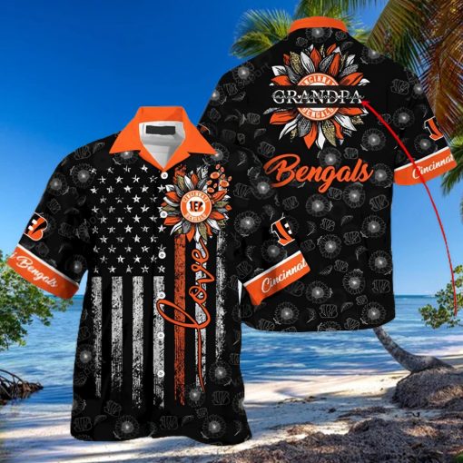 Cincinnati Bengals NFL Custom Name Sunflowers Love And American Flag Hawaiian Shirt