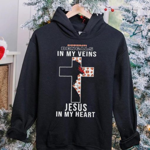 Cincinnati Bengals NFL In My Veins Jesus In My Heart Cross 2024 T Shirt