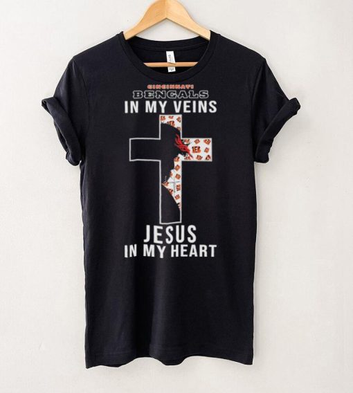 Cincinnati Bengals NFL In My Veins Jesus In My Heart Cross 2024 T Shirt