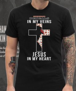 Cincinnati Bengals NFL In My Veins Jesus In My Heart Cross 2024 T Shirt