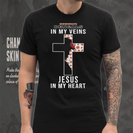 Cincinnati Bengals NFL In My Veins Jesus In My Heart Cross 2024 T Shirt