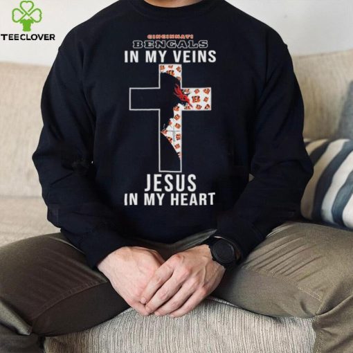 Cincinnati Bengals NFL In My Veins Jesus In My Heart Cross 2024 T Shirt