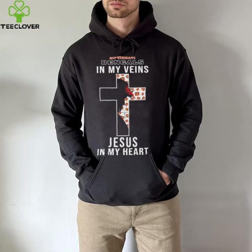 Cincinnati Bengals NFL In My Veins Jesus In My Heart Cross 2024 T Shirt