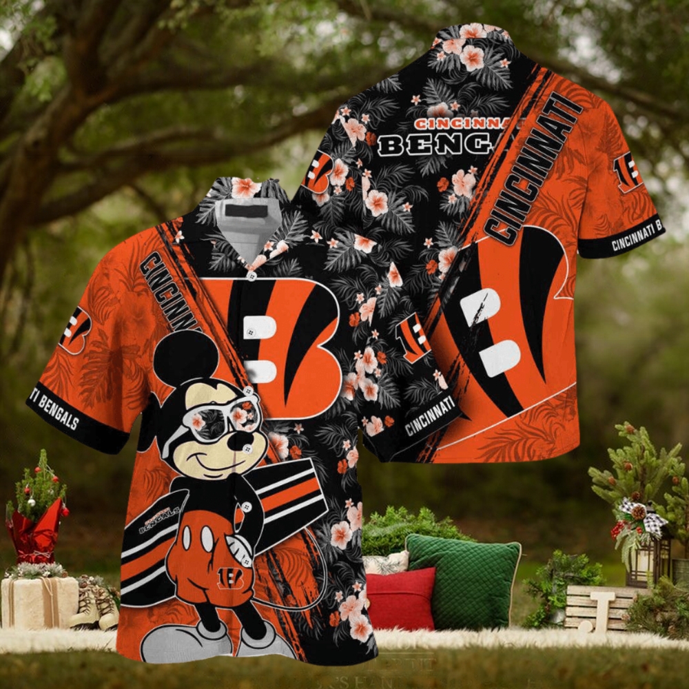 Cincinnati Bengals NFL Summer Hawaii Shirt Mickey And Floral Pattern For Sports Fans