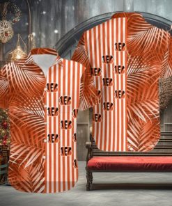 Cincinnati Bengals Palm Leaves And Stripes NFL Gift For Fan Hawaiian Shirt 1 Cincinnati Bengals Palm Leaves And Stripes NFL Gift For Fan Hawaiian Shirt
