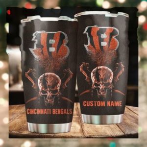 Cincinnati Bengals Skull Custom Name Tumbler Personalized Football Dinkware Customized NFL Cups1