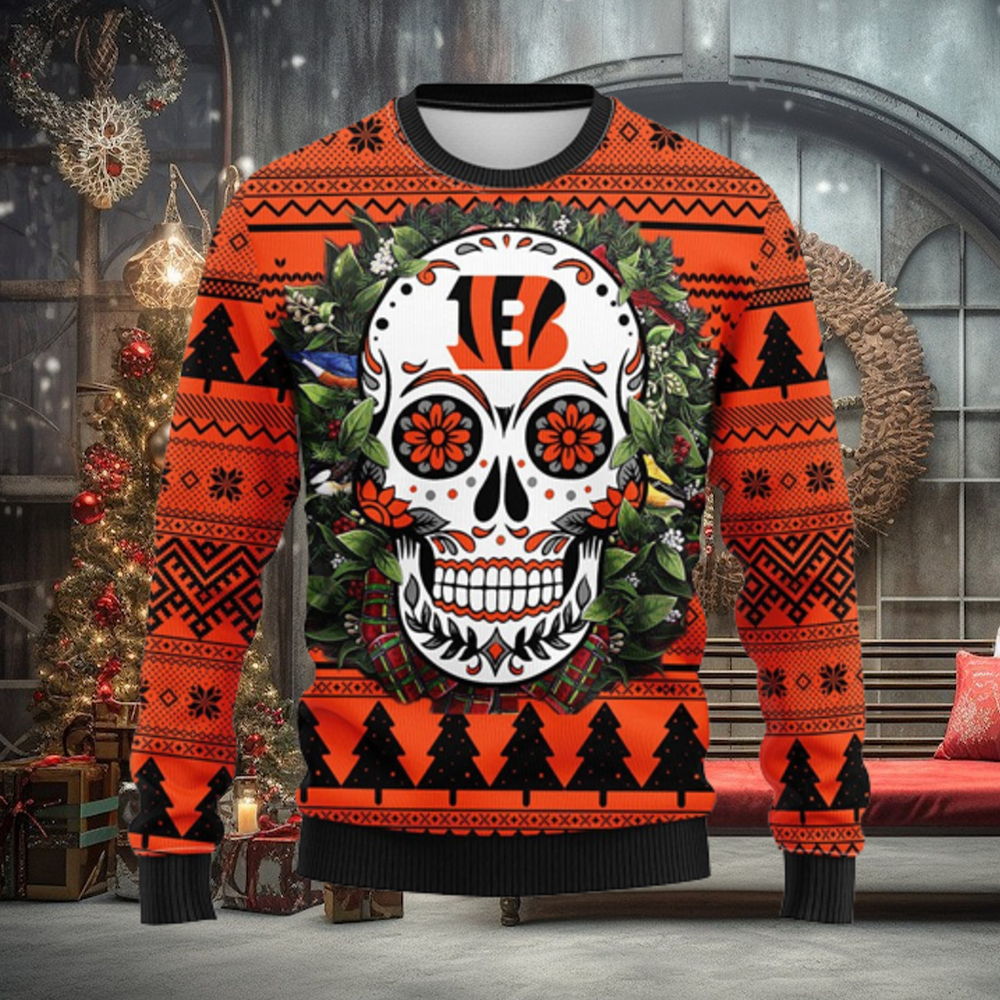Cincinnati Bengals Skull Flower Ugly Christmas Ugly Sweater Cincinnati Bengals Skull Flower Ugly Christmas Ugly Sweater