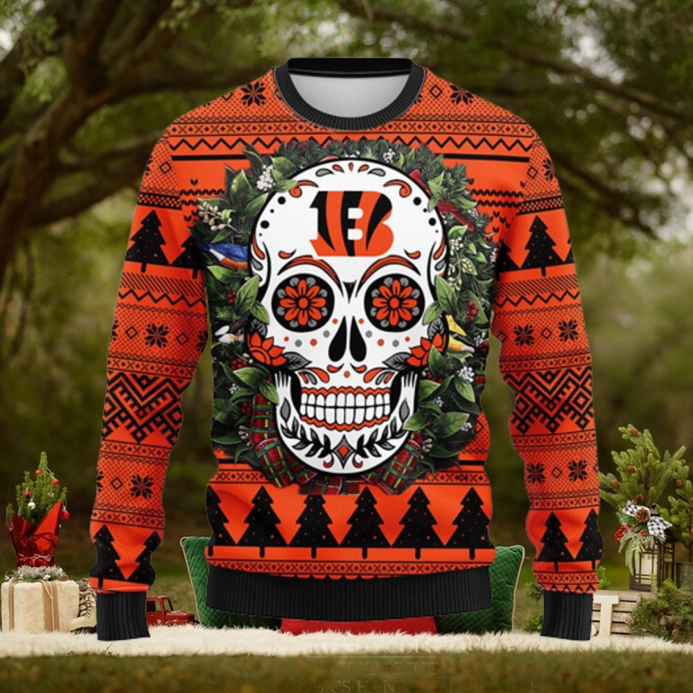 Cincinnati Bengals Skull Flower Ugly Christmas Ugly Sweater Cincinnati Bengals Skull Flower Ugly Christmas Ugly Sweater