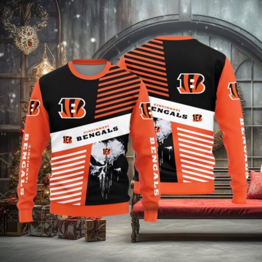 Cincinnati Bengals Skull Pattern Knitted Sweater For Christmas