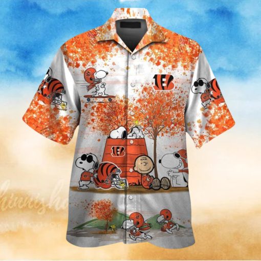 Cincinnati Bengals Snoopy Autumn Short Sleeve Button Up Tropical Hawaiian Shirt