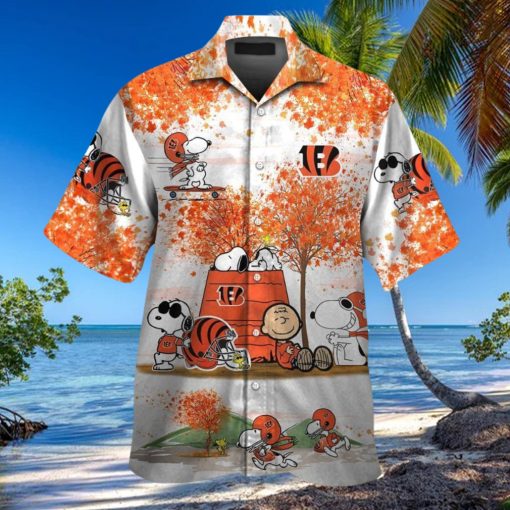 Cincinnati Bengals Snoopy Autumn Short Sleeve Button Up Tropical Hawaiian Shirt