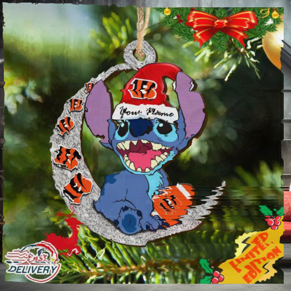 Cincinnati Bengals Stitch Ornament NFL Christmas And Stitch With Moon Ornament Cincinnati Bengals Stitch Ornament NFL Christmas And Stitch With Moon Ornament