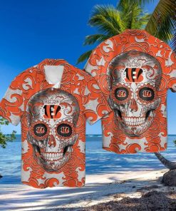 Cincinnati Bengals Sugarskull Short Sleeve Button Up Tropical Hawaiian Shirt