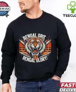 Cincinnati Bengals Grit Bengal Glory Shirt featuring a bold design that highlights the team's grit and determination, celebrating their strong performance and spirit with the iconic Bengal tiger imagery, perfect for passionate Bengals fans.