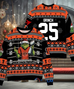 Cincinnati Bengals x Grinch Christmas Dr. Seuss How the Grinch Stole Christmas with Super Bowl Trophy Custom Ugly Christmas Sweater