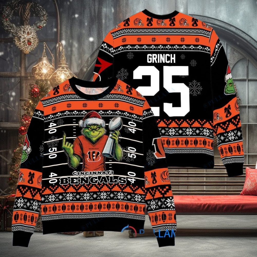 Cincinnati Bengals x Grinch Christmas Dr. Seuss How the Grinch Stole Christmas with Super Bowl Trophy Custom Ugly Christmas Sweater Cincinnati Bengals x Grinch Christmas Dr. Seuss How the Grinch Stole Christmas with Super Bowl Trophy Custom Ugly Christmas Sweater