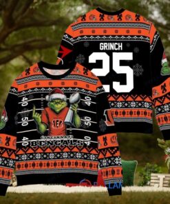 Cincinnati Bengals x Grinch Christmas Dr. Seuss How the Grinch Stole Christmas with Super Bowl Trophy Custom Ugly Christmas Sweater