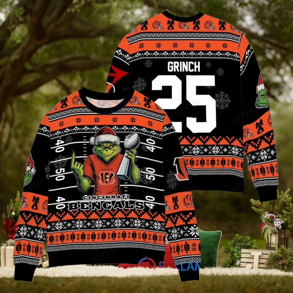 Cincinnati Bengals x Grinch Christmas Dr. Seuss How the Grinch Stole Christmas with Super Bowl Trophy Custom Ugly Christmas Sweater Cincinnati Bengals x Grinch Christmas Dr. Seuss How the Grinch Stole Christmas with Super Bowl Trophy Custom Ugly Christmas Sweater