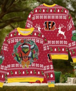 Cincinnati Bengals x Grinch NFL Dr. Seuss How the Grinch Stole Christmas with Super Bowl Trophy Ugly Christmas Sweater Red