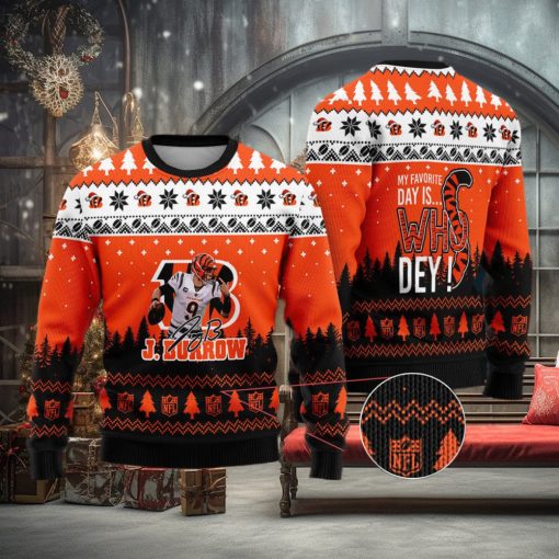 Cincinnati Bengals – Joe Burrow #9 Super Bowl My Favorite Day Is Whoo Dey Ugly Christmas Sweater