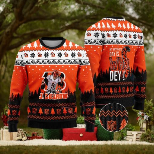 Cincinnati Bengals – Joe Burrow #9 Super Bowl My Favorite Day Is Whoo Dey Ugly Christmas Sweater