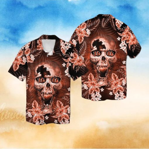 Cincinnati Bengalsskull Short Sleeve Button Up Tropical Hawaiian Shirt VER01