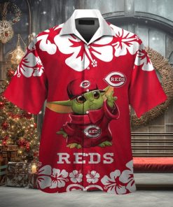 Cincinnati Reds Baby Yoda Short Sleeve Button Up Tropical Hawaiian Shirt