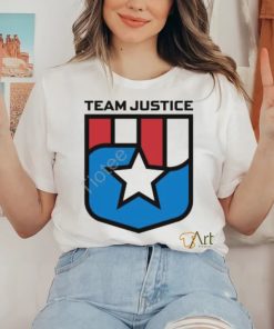 Cindy Perno Wearing Team Justice Shield Logo Long Sleeve T Shirt