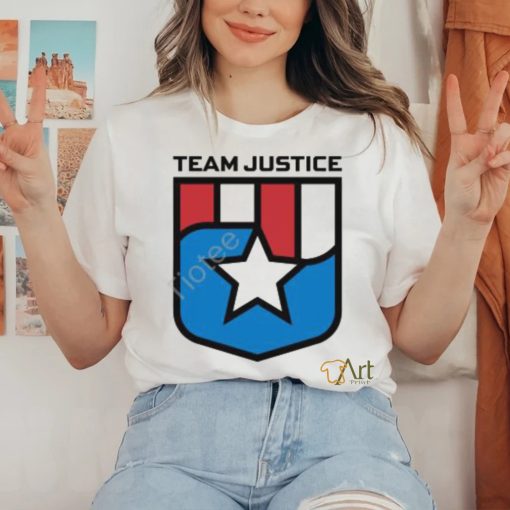 Cindy Perno Wearing Team Justice Shield Logo Long Sleeve T Shirt