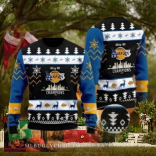 City Of LA Dodgers And Lakers Champions Ugly Christmas Sweater