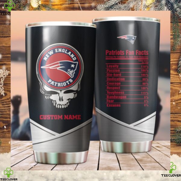 New England Patriots Fan Facts Super Bowl Champions American NFL Football Team Logo Grateful Dead Skull Custom Name Personalized Tumbler Cup For Fans
