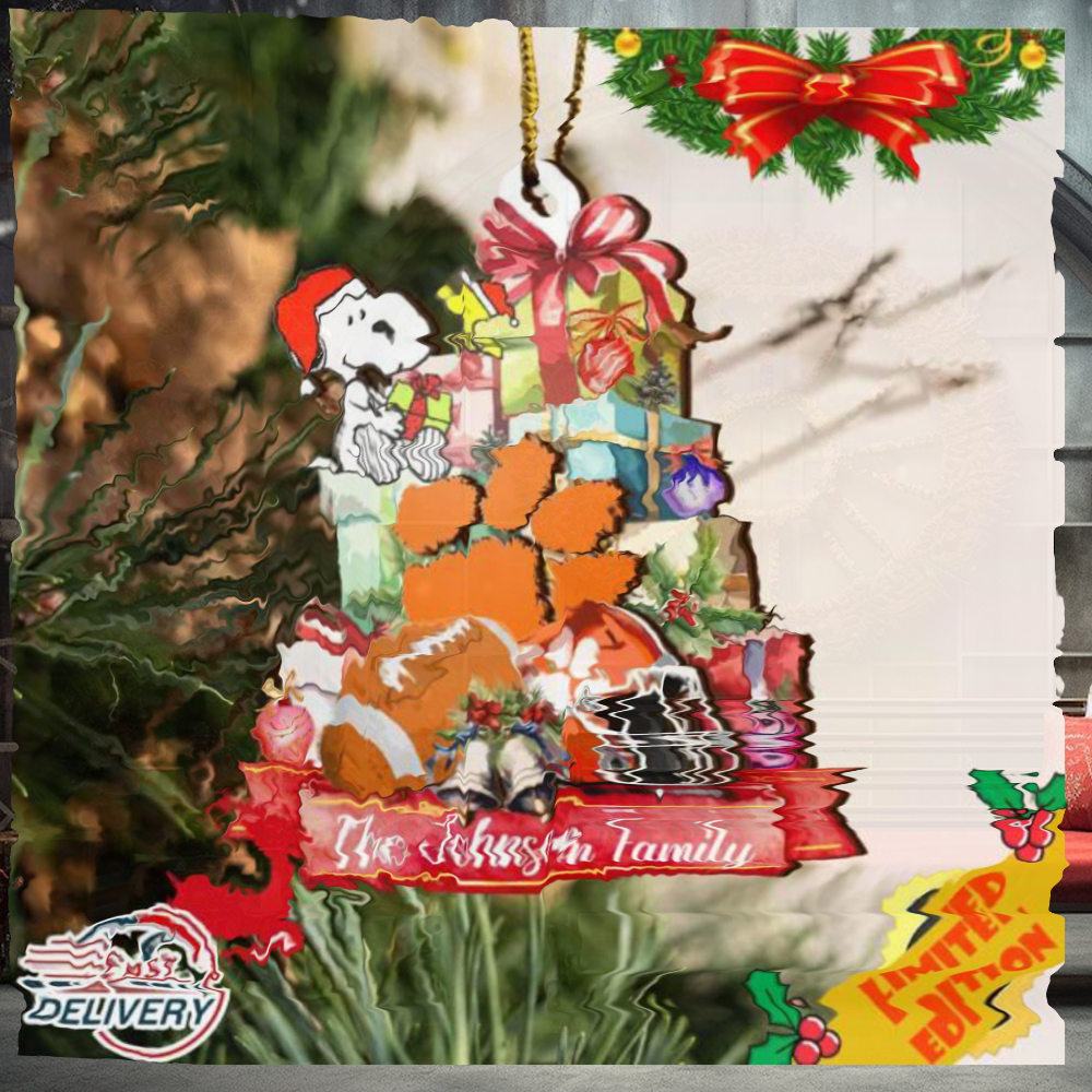 Clemson Tigers And Snoopy Christmas NCAA Ornament Custom Your Family Name Clemson Tigers And Snoopy Christmas NCAA Ornament Custom Your Family Name