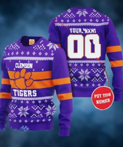 Clemson Tigers Custom Name and Number Ugly Christmas Sweater