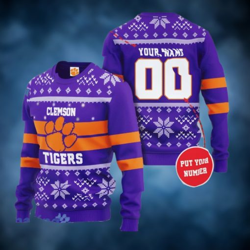 Clemson Tigers Custom Name and Number Ugly Christmas Sweater