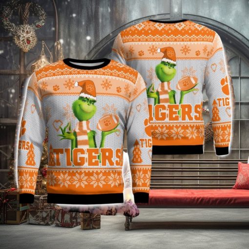Clemson Tigers Grinch Snowflake Pattern Ugly Sweater Christmas