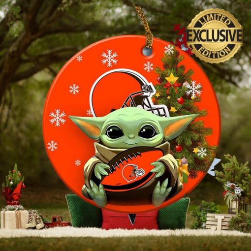 Cleveland Browns Baby Yoda NFL Christmas Decorations Ceramic Ornament