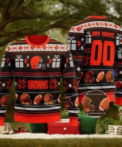 Cleveland Browns Design NFL Snowflakes Reindeer 3D Sweater Custom Number And Name