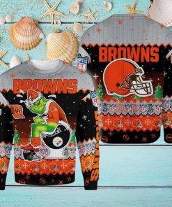 Cleveland Browns Funny Grinch Knitted Christmas 3D Sweater For Fans