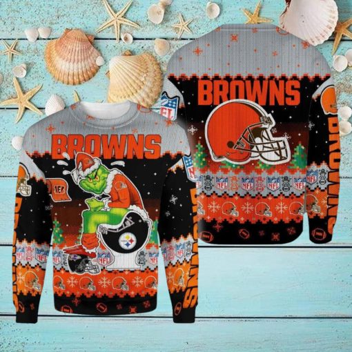 Cleveland Browns Funny Grinch Knitted Christmas 3D Sweater For Fans