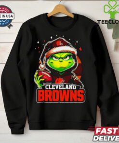Cleveland Browns Grinch wearing Santa hat Christmas 2024 shirt