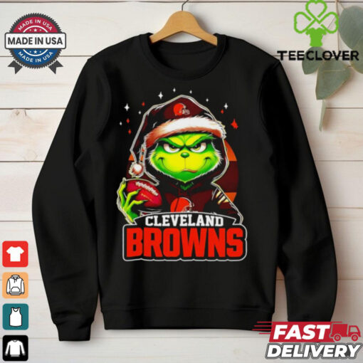 Cleveland Browns Grinch wearing Santa hat Christmas 2024 shirt