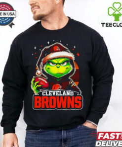 Cleveland Browns Grinch wearing Santa hat Christmas 2024 shirt