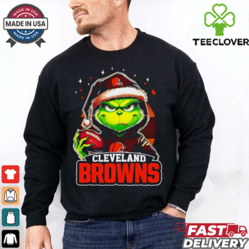 Cleveland Browns Grinch wearing Santa hat Christmas 2024 shirt