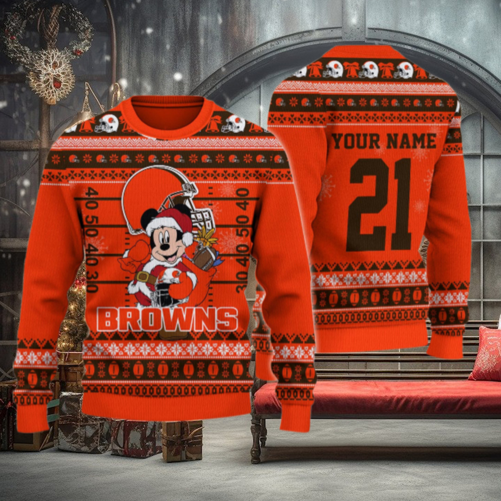 Cleveland Browns Mickey Mouse Santa Ugly Christmas Sweater Cleveland Browns Mickey Mouse Santa Ugly Christmas Sweater