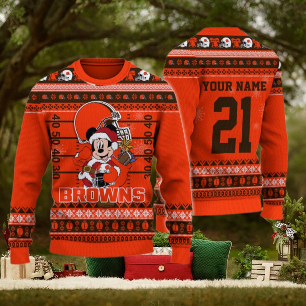 Cleveland Browns Mickey Mouse Santa Ugly Christmas Sweater Cleveland Browns Mickey Mouse Santa Ugly Christmas Sweater