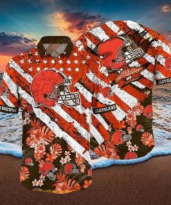 Cleveland Browns NFL Hawaiian Floral Print American Flag Beach Shirt Summer